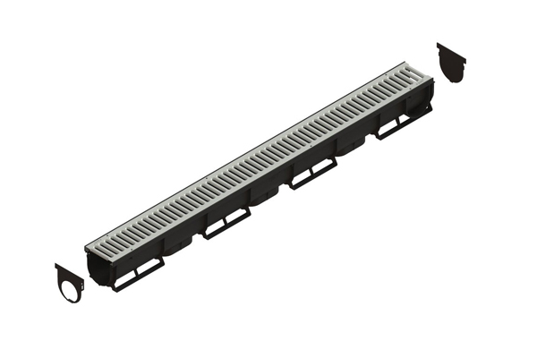 Лоток водоотводный Easy1 DN70 H90, с решеткой щелевой оцинкованной (1000x90x90мм) класс нагрузки А15